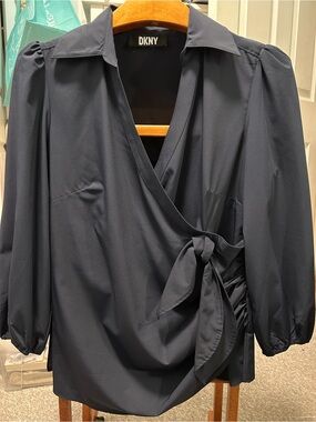 DKNY Navy Wrap Top with Side Tie